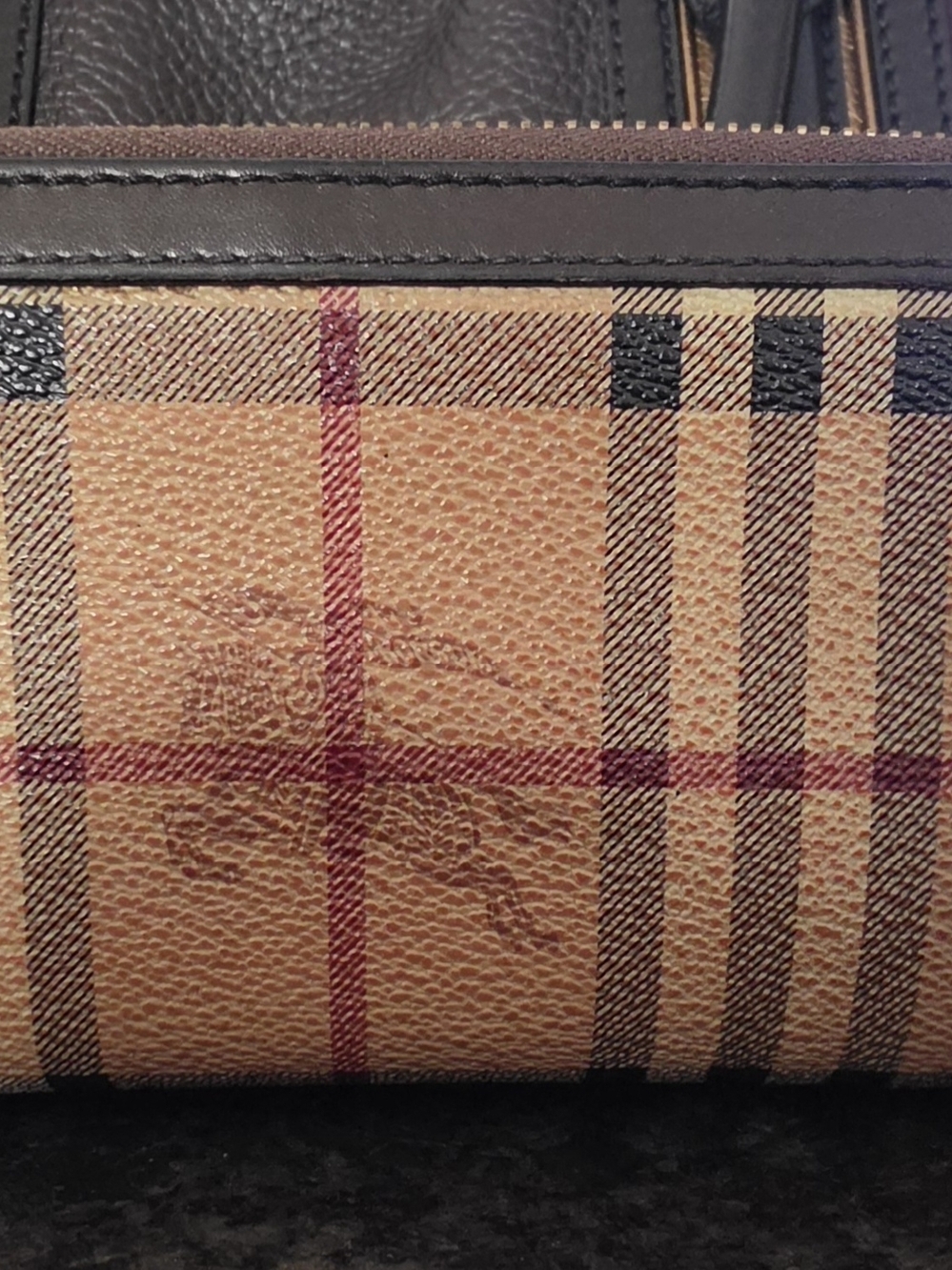 Burberry Haymaker Beige Plaid Leather and PVC wallet